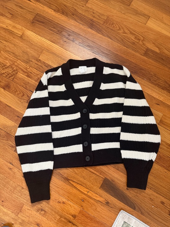 H&M Sweaters - H&M Black and White Striped V-Neck Button Cardigan